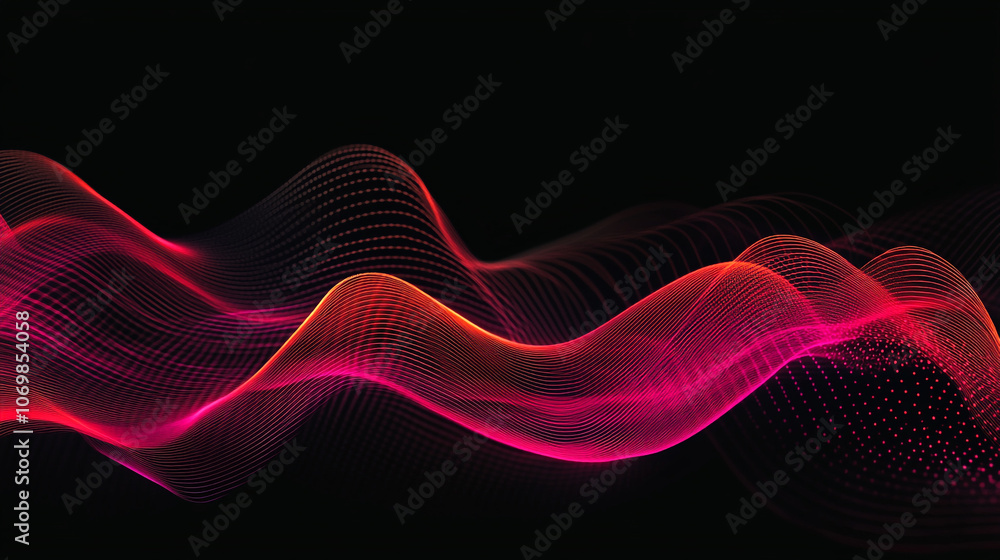 Poster abstract wave patterns in vibrant red and orange colors on a black background