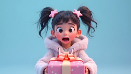 Christmas, Valentine, Birthday - Excited Girl Opening Gift