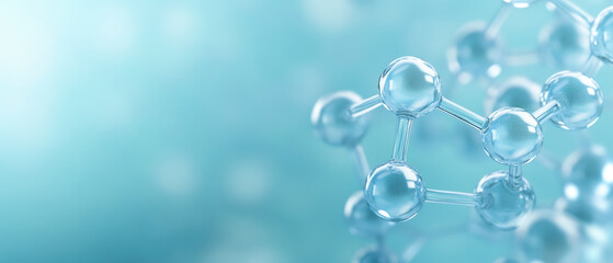 Molecular Structure on Vibrant Blue Backdrop, intricate design showcasing interconnected atoms and bonds, emphasizing scientific elegance and complexity.