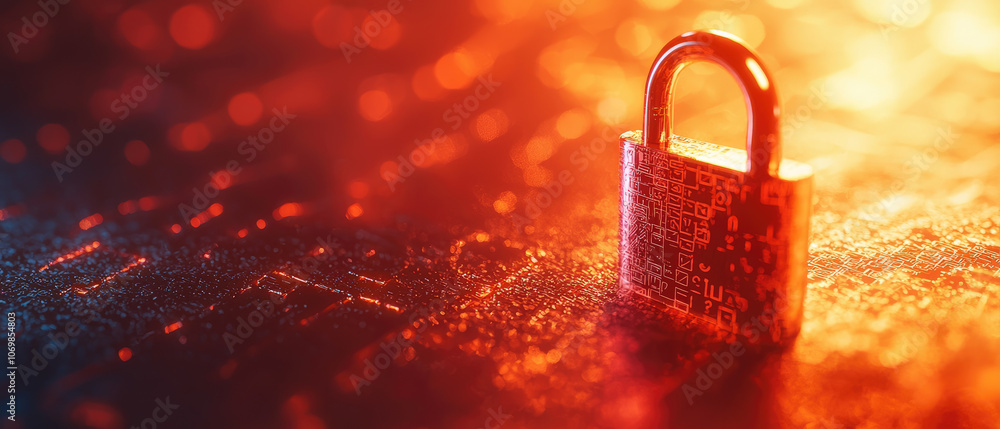Poster secure online banking, digital locks symbolizing robust security measures, emphasizing trust and saf