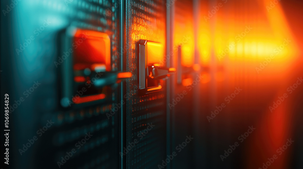 Poster digital banking security, online transactions safeguarded by advanced encryption and digital locks, 