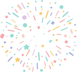Simple, cute, light, clean and lovely style of celebration confetti and streamers. The confetti is soft and round. Transparent background, ideal for overlaying.For card, invitation, wallpaper, banner.