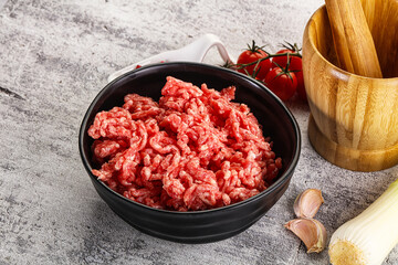 Minced beef meat in the bowl