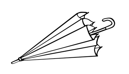 closed umbrella Minimalist doodle black line drawing. The sleek design emphasizes classic features, creating an elegant silhouette on a white background.