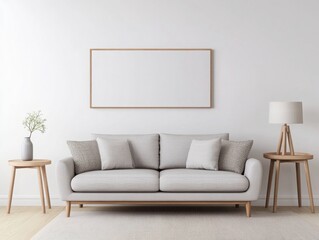 Modern living room interior featuring a cozy sofa and stylish decor, perfect for relaxation and inviting atmosphere.