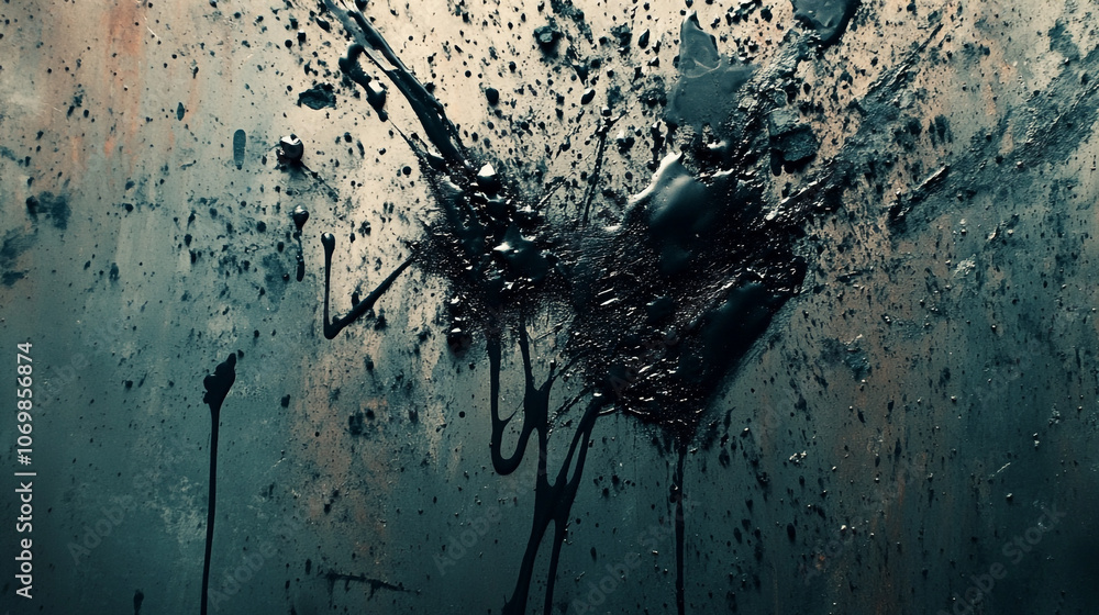 Aufkleber dark splatter pattern on a textured wall with deep shadows and contrasting highlights