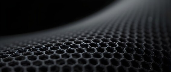 metal mesh of speaker grill texture, Close-up macro photograph of a black honeycomb speaker grill textured surface dark background