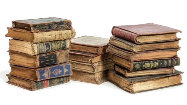 Old Fantasy Books in Dark Academia Style Transparent Background Generative AI