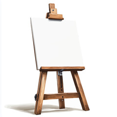 Wooden easel with blank canvas isolated on a white background. 