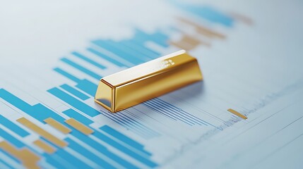 Fototapeta premium A gold bar is on top of a graph with blue and yellow lines