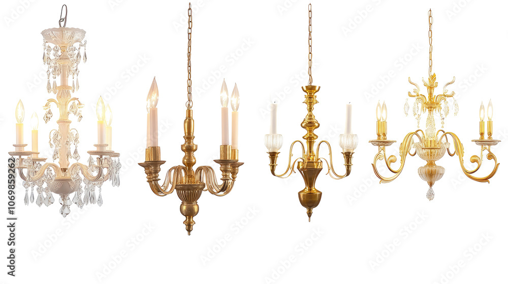 Poster elegant chandeliers on a transparent background generative ai