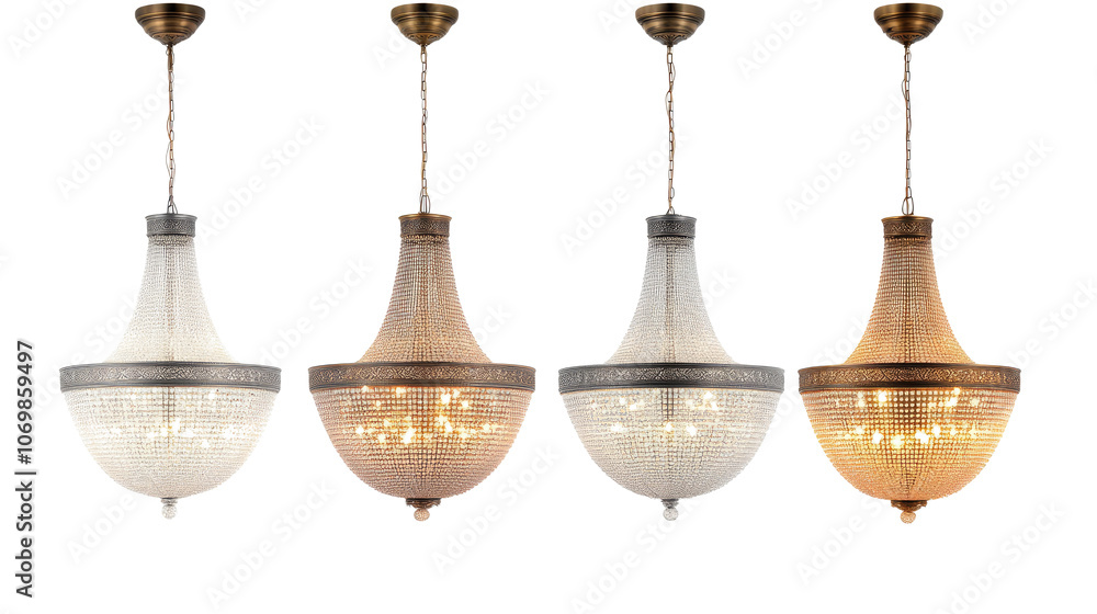 Poster stylish set of chandeliers isolated on a transparent background generative ai