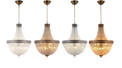 Stylish Set of Chandeliers Isolated on a Transparent Background Generative AI