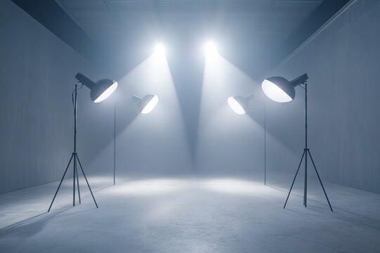 Empty professional photo studio with modern lighting equipment