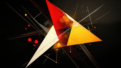 Abstract digital art featuring simple line illustrations and geometric mathematical shapes in yellow and red on a black background, ideal for wallpapers and backdrops.