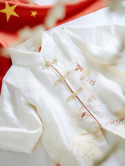 흰색 전통 중국 어린이 의상, AI 생성

