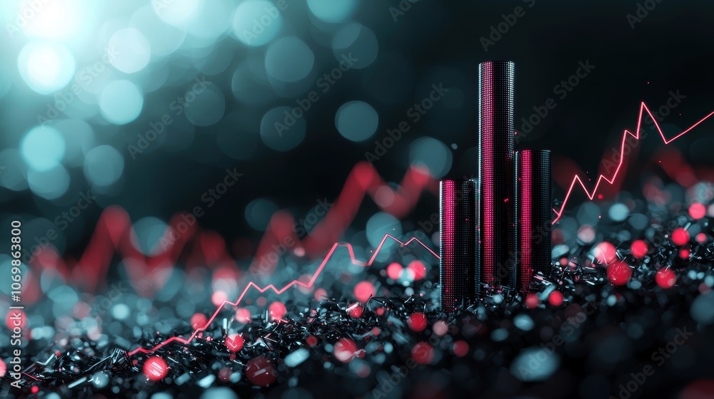 Poster a dynamic, animated 3d chart with soaring lines and glowing data points, illustrating the exponentia