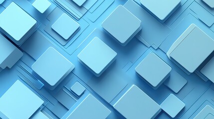 Fototapeta premium A Stylish Abstract 3D Rendering of Blue Cream Squares Set Against a Light Blue Gradient Background, Perfect for Advertising and Marketing, Featuring Studio Lighting and Minimalist Design Elements, Em