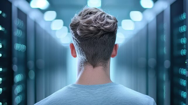 A team of developers working in a server room, surrounded by racks of servers and networking equipment.