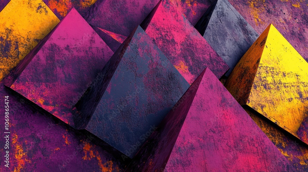 Poster abstract geometric composition of rusty, multicolored triangles