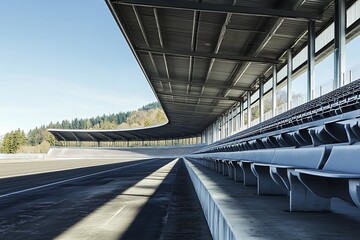 Empty Bleachers Overlooking a Racetrack