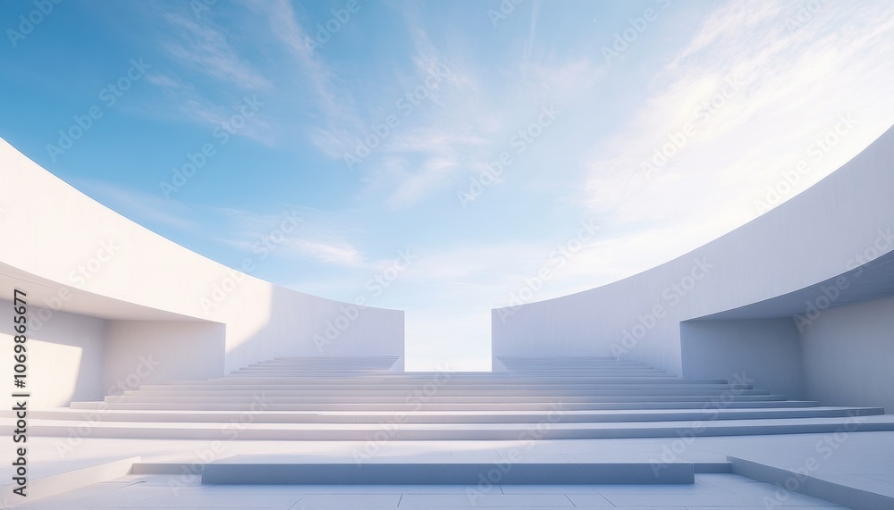 Poster white curved architectural structure with stairway