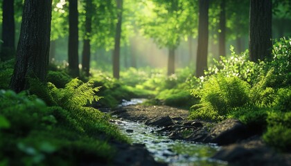 Obraz premium A Stream Flowing Through A Lush Forest