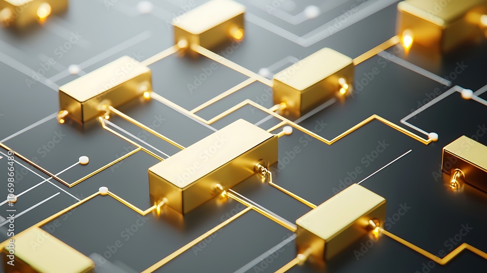 Aufkleber a gold colored network of blocks with white lines connecting them