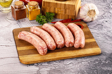 Raw meat sausages for grill