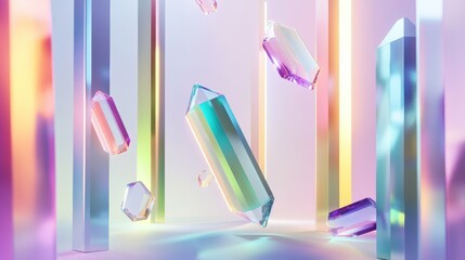 Iridescent Prisms and Geometric Shapes in a Pastel Setting