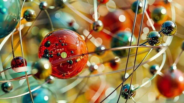 A series of particle orbits within different types of atoms each with its own unique structure.