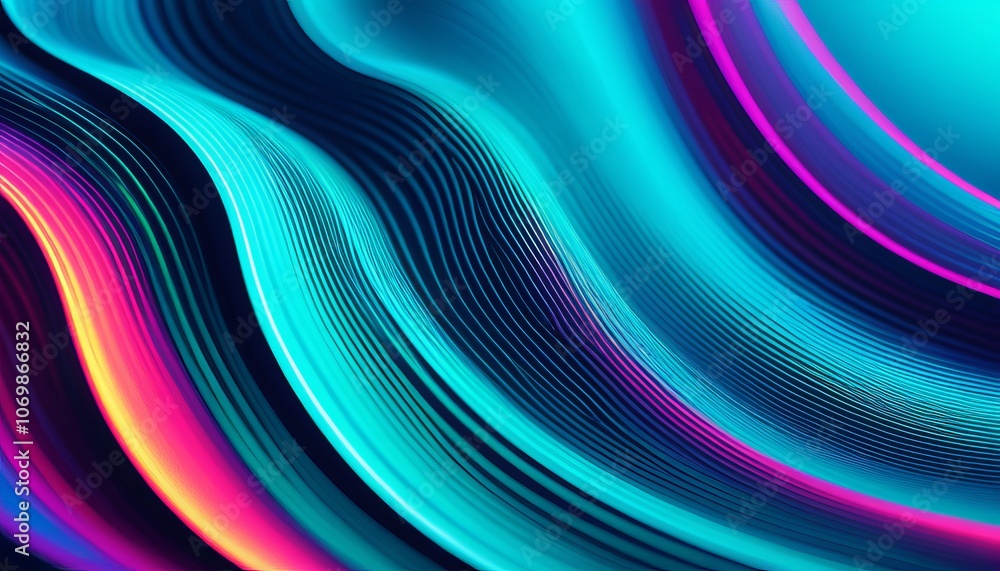 Poster vibrant abstract wavy patterns in neon colors and dynamic light effects
