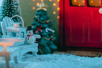 Snowman and Christmas Decor in a Snowy Scene