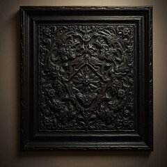 Intricate vintage wooden carving with floral motifs framed on a dark background