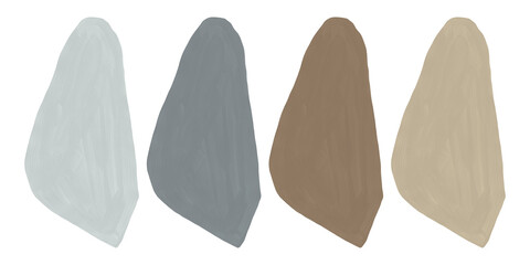 Paint brush texture shape set. Abstract neutral painting in grey, blue, beige, brown colors. Art drawn textured templates with strokes. Modern hand painted gouache elements on transparent background