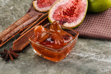 Sweet fig jam in the bowl