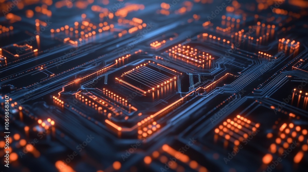 Aufkleber Close-up of a glowing circuit board with intricate patterns