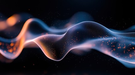Abstract Wavy Line with Orange and Blue Glowing Particles