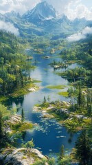 Majestic Mountain Landscape with Forest Lakes