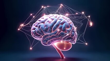 A 3d-rendered Brain Surrounded by a Lattice of Glowing Lights and Interconnecting Paths Represents a Neural Network or Digital Communication Within the Brain - Powered by Adobe