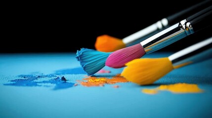 Obraz premium A messy and colorful artist palette with various acrylic paints squeezed out, ready to be mixed and applied to a canvas, representing creativity, artistic process, and inspiration.