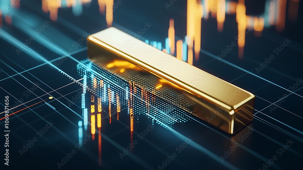 Poster a gold bar is shown on a computer screen with a lot of numbers and lines