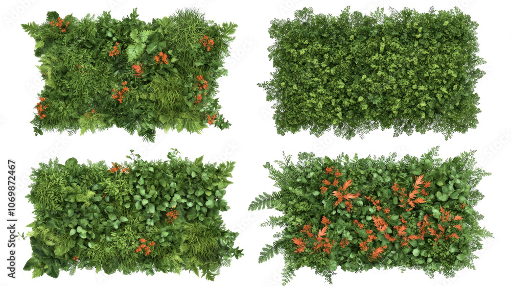 Poster vertical garden walls collection with assorted greenery on backdrop generative ai
