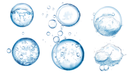 Set of Clear Water Bubbles Isolated on a Transparent Background Generative AI