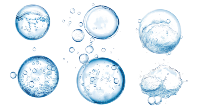 Set of Clear Water Bubbles Isolated on a Transparent Background Generative AI
