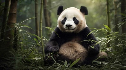 Fototapeta premium Panda in a Bamboo Forest