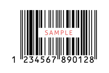 SAMPLEの文字と13桁の日本規格のバーコードのJANコードのダミー素材 - シンプルなサンプル画像