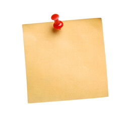 Paper note with red thumbtack isolated on transparent background