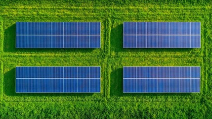 A close-up of a solar power plant, with rows of photovoltaic panels capturing sunlight under a bright blue sky, representing renewable energy in the electric power industry