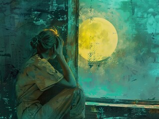 A Woman Gazing at the Moon: A Moment of Introspection and Loneliness